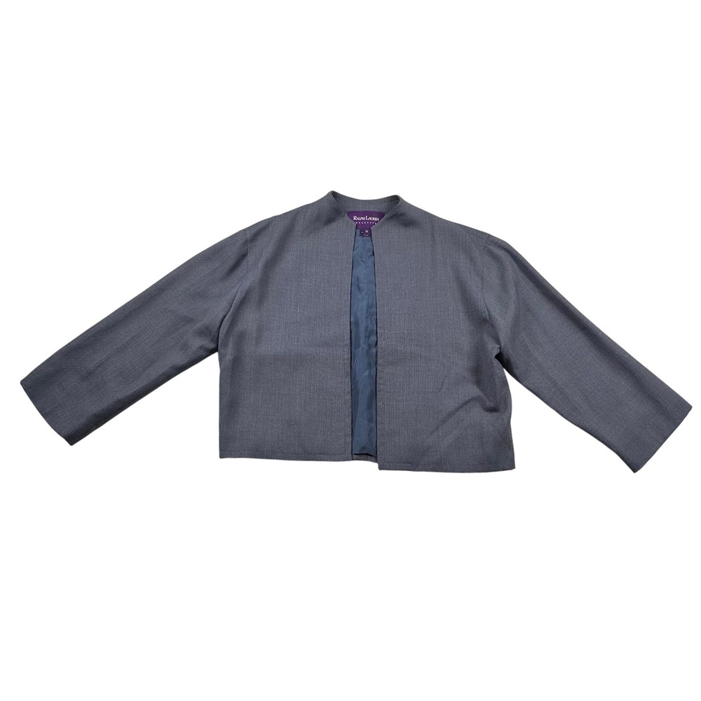 Vintage Ralph Lauren Jacket Womens 10 Purple Label Wool Cropped Collarless USA
